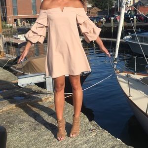 Tan Off The Shoulder Half Sleeve Dress